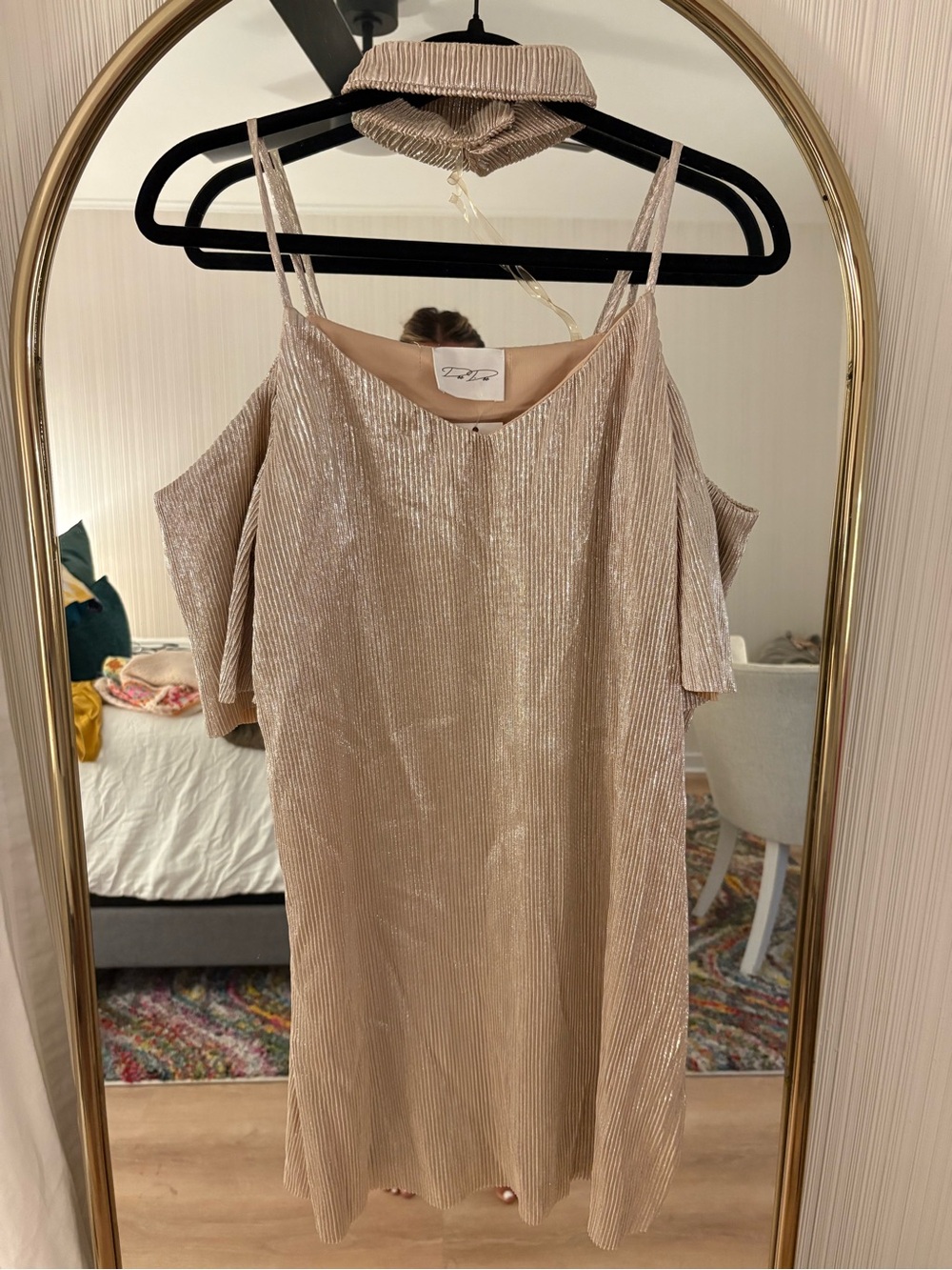 Elegant Champagne Cold-Shoulder Slip Dress with Choker